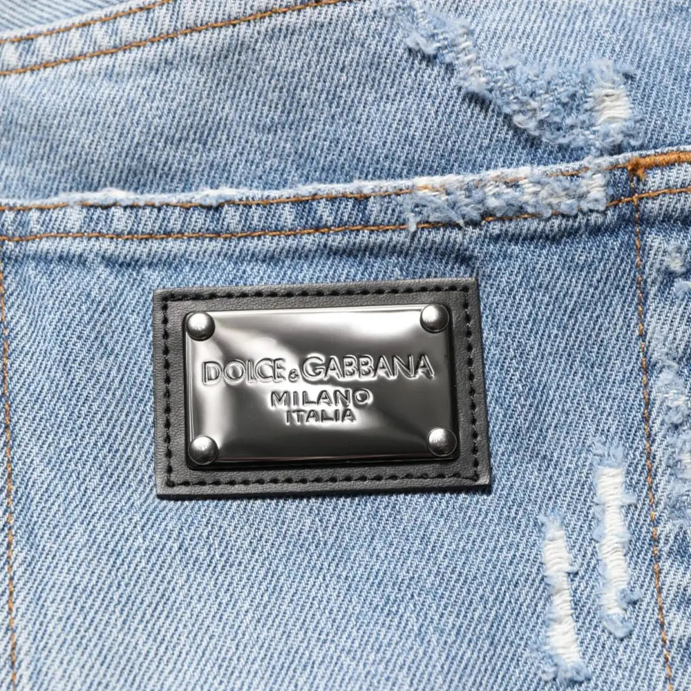 Dolce & Gabbana Blue Distressed Ripped Denim Pants Jeans