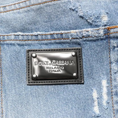 Dolce & Gabbana Blue Distressed Ripped Denim Pants Jeans