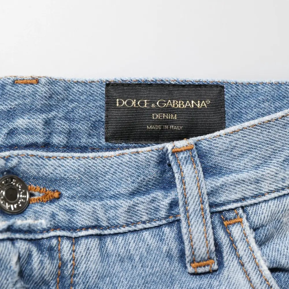Dolce & Gabbana Blue Distressed Ripped Denim Pants Jeans