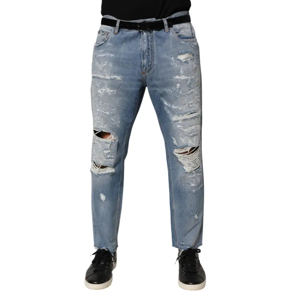 Dolce & Gabbana Blue Distressed Ripped Denim Trouser Jeans