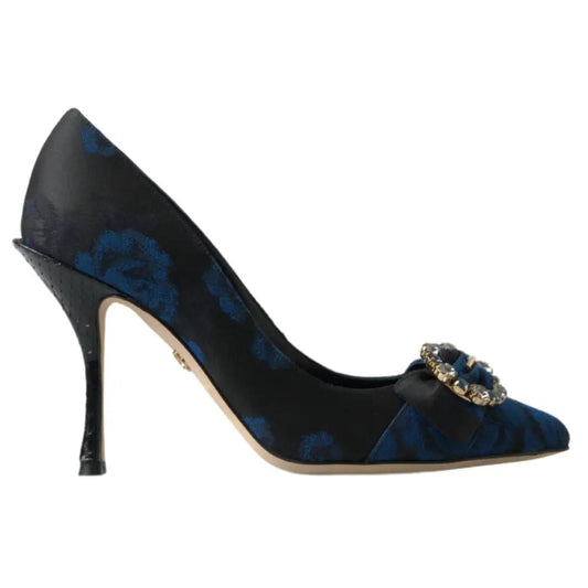 Dolce & Gabbana Blue Floral Ayers Crystal Pumps Shoes