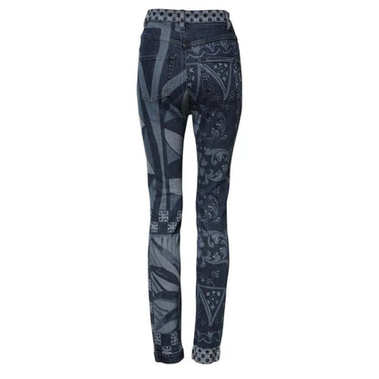 Dolce & Gabbana Blue Graphic Print Cotton Skinny Denim Jeans