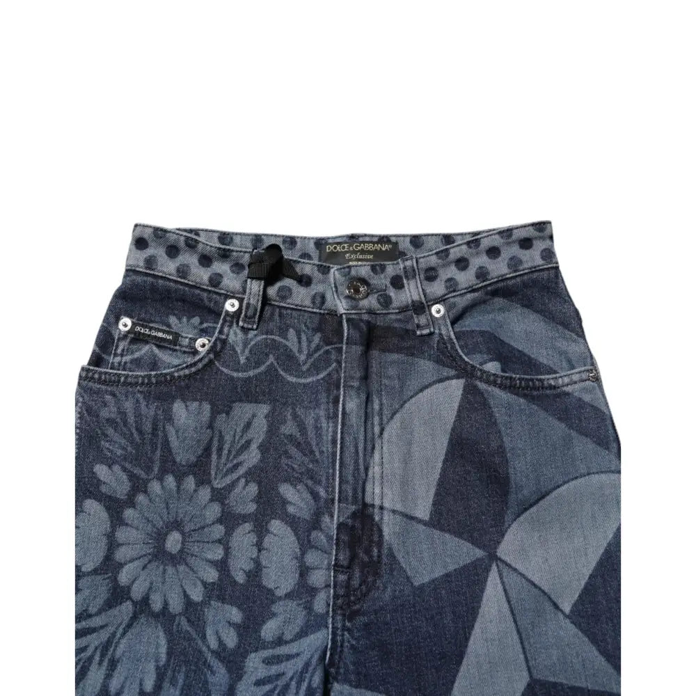 Dolce & Gabbana Blue Graphic Print Cotton Skinny Denim Jeans