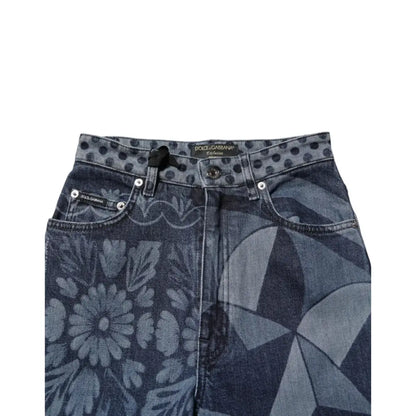 Dolce & Gabbana Blue Graphic Print Cotton Skinny Denim Jeans