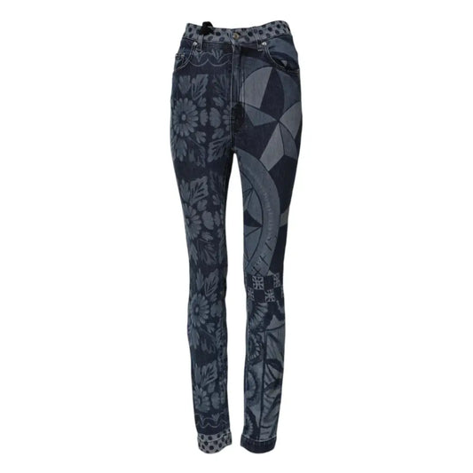 Dolce & Gabbana Blue Graphic Print Cotton Skinny Denim Jeans