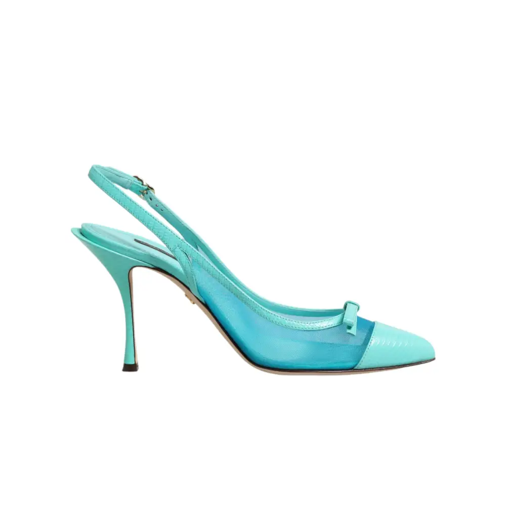 Turkis patentlæder og mesh slingback pump med slank hæl fra Dolce & Gabbana blue leather mesh heels