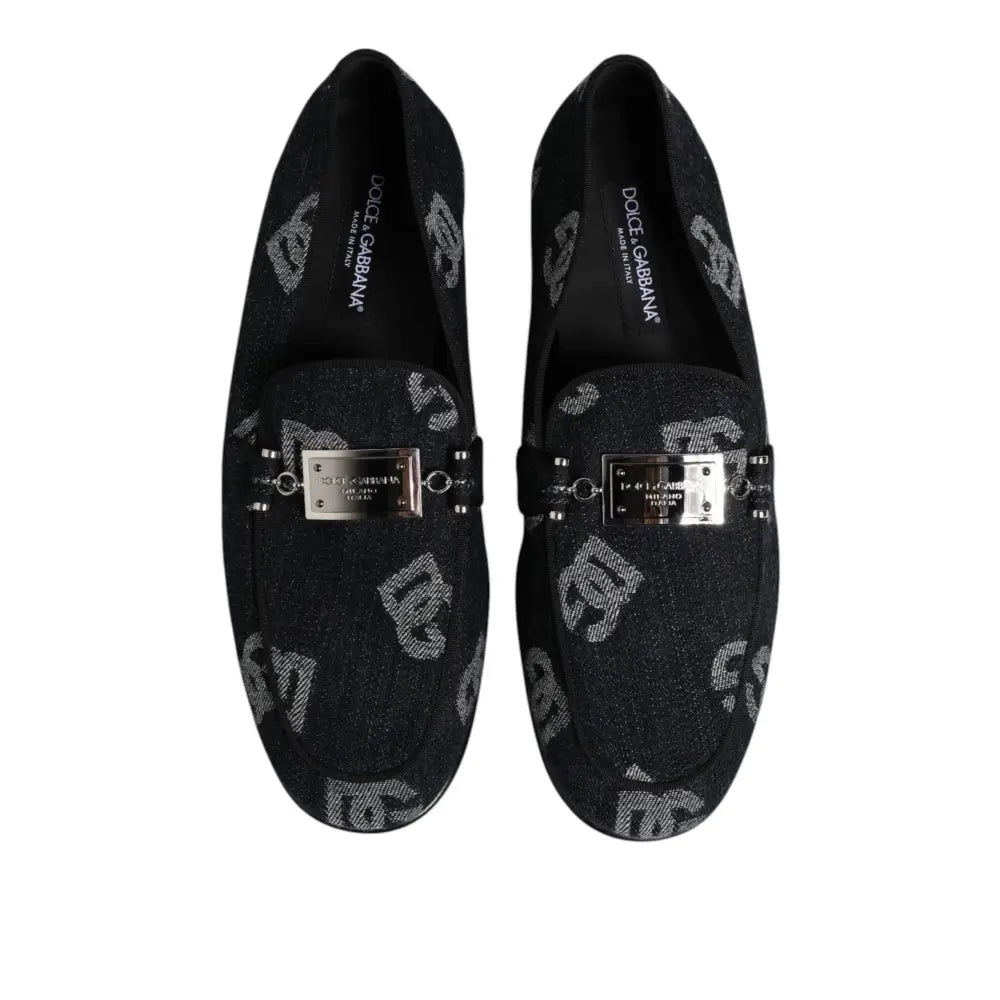 Dolce & Gabbana Blue Logo Cotton Loafers Formal Dress Shoes