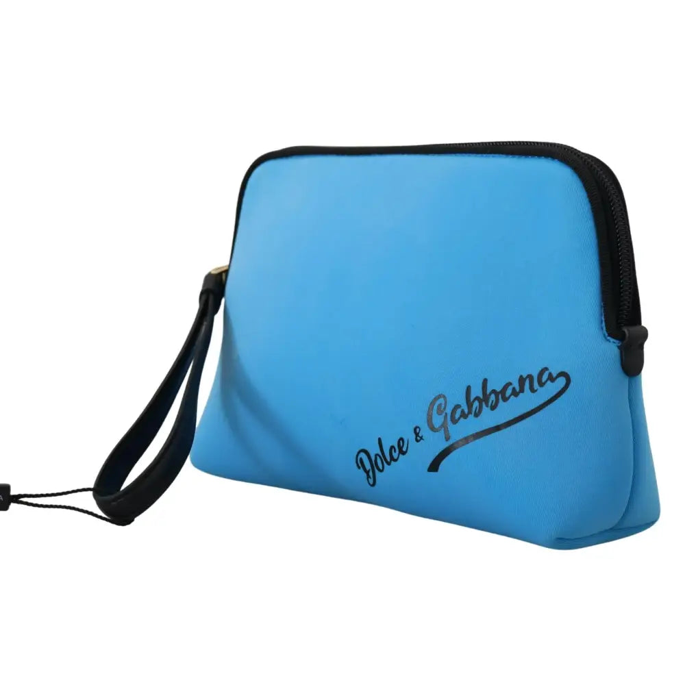 Dolce & Gabbana Blue Logo Print Hand Pouch Leopard Print Toiletry Bag