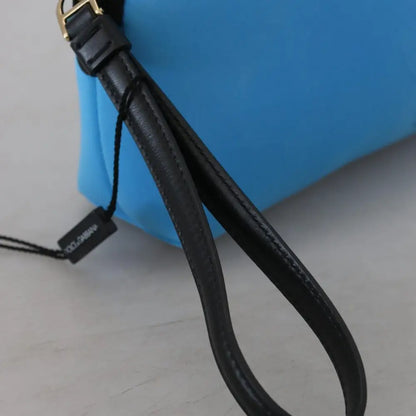 Dolce & Gabbana Blue Logo Print Hand Pouch Leopard Print Toiletry Bag