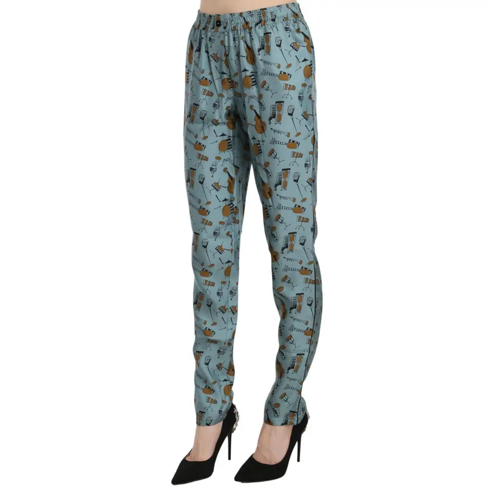 Dolce & Gabbana Blue Musical Instruments Print Tapered Pants