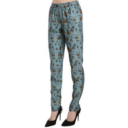 Dolce & Gabbana Blue Musical Instruments Print Tapered Pants