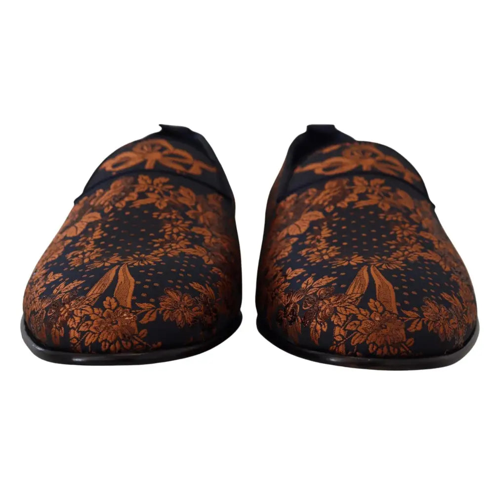Dolce & Gabbana Blue Rust Floral Slippers Loafers Shoes