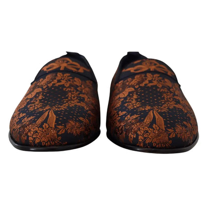 Dolce & Gabbana Blue Rust Floral Slippers Loafers Shoes