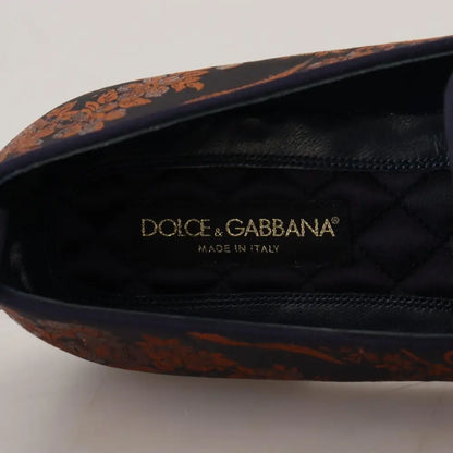 Dolce & Gabbana Blue Rust Floral Slippers Loafers Shoes
