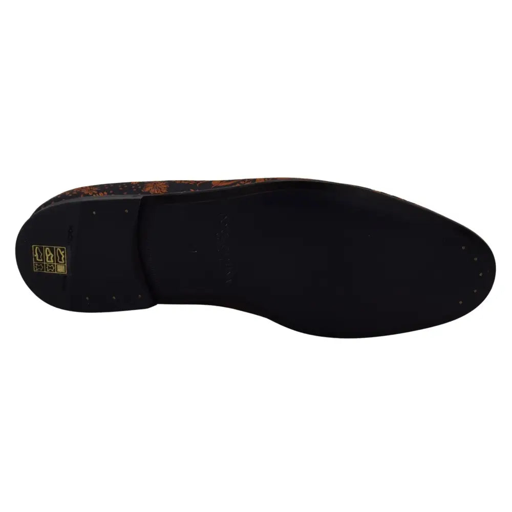 Dolce & Gabbana Blue Rust Floral Slippers Loafers Shoes