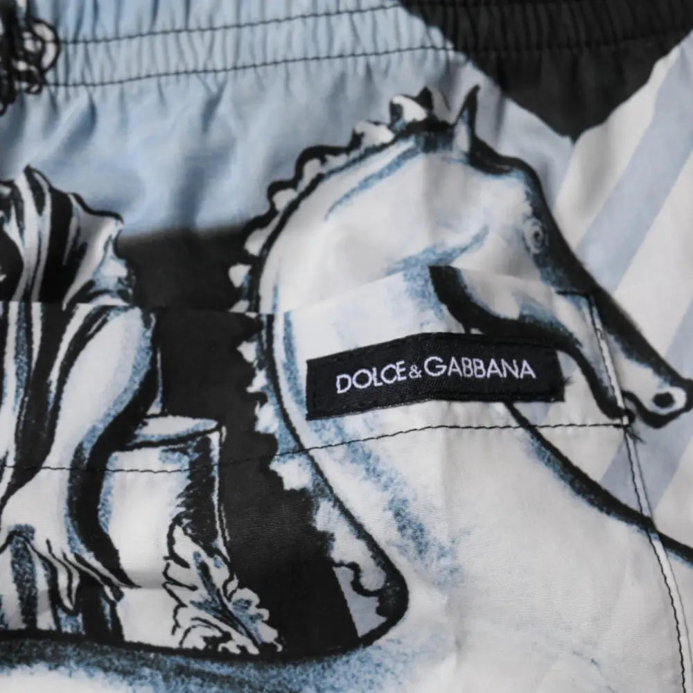 Dolce & Gabbana Blue Statue Print Cotton Mens Shorts