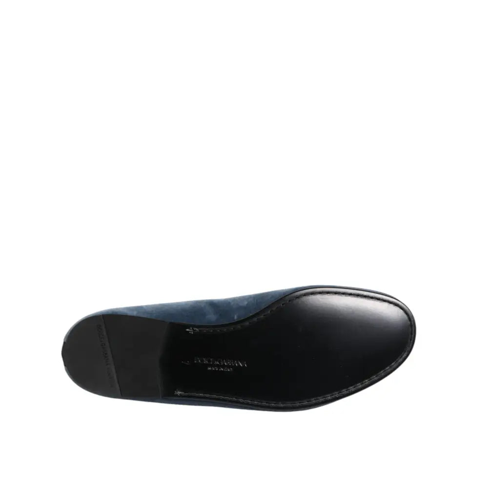 Dolce & Gabbana Blue Velvet DG Logo Loafers Formal Shoes