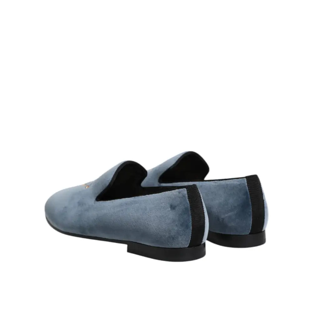 Dolce & Gabbana Blue Velvet DG Logo Loafers Formal Shoes