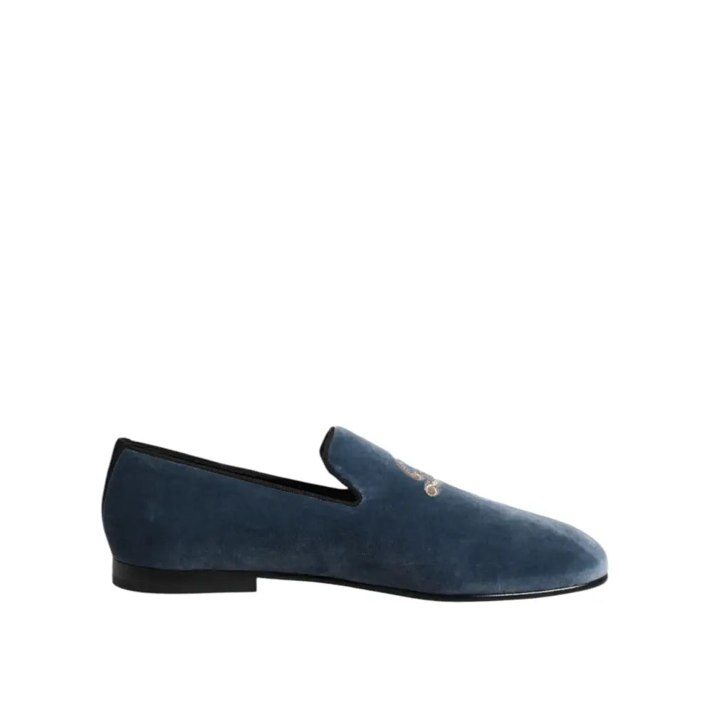 Dolce & Gabbana Blue Velvet DG Logo Loafers Formal Shoes