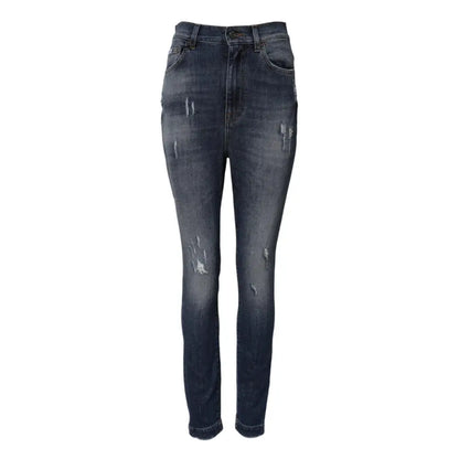 Dolce & Gabbana Blue Washed Cotton High Waisted Denim Jeans