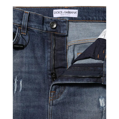 Dolce & Gabbana Blue Washed Cotton High Waisted Denim Jeans
