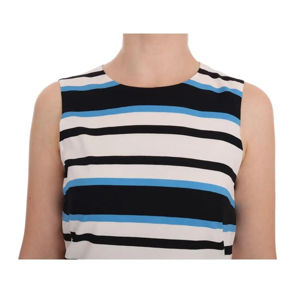 Dolce & Gabbana Blue White Striped Silk Stretch Shift Dress
