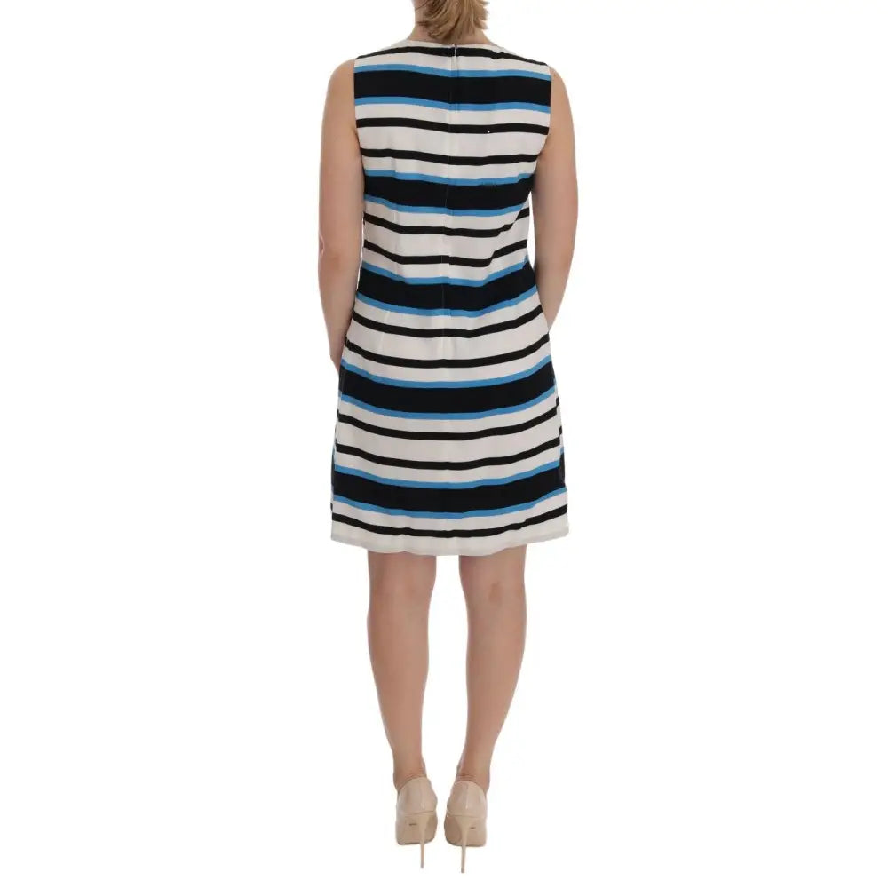 Dolce & Gabbana Blue White Striped Silk Stretch Shift Dress
