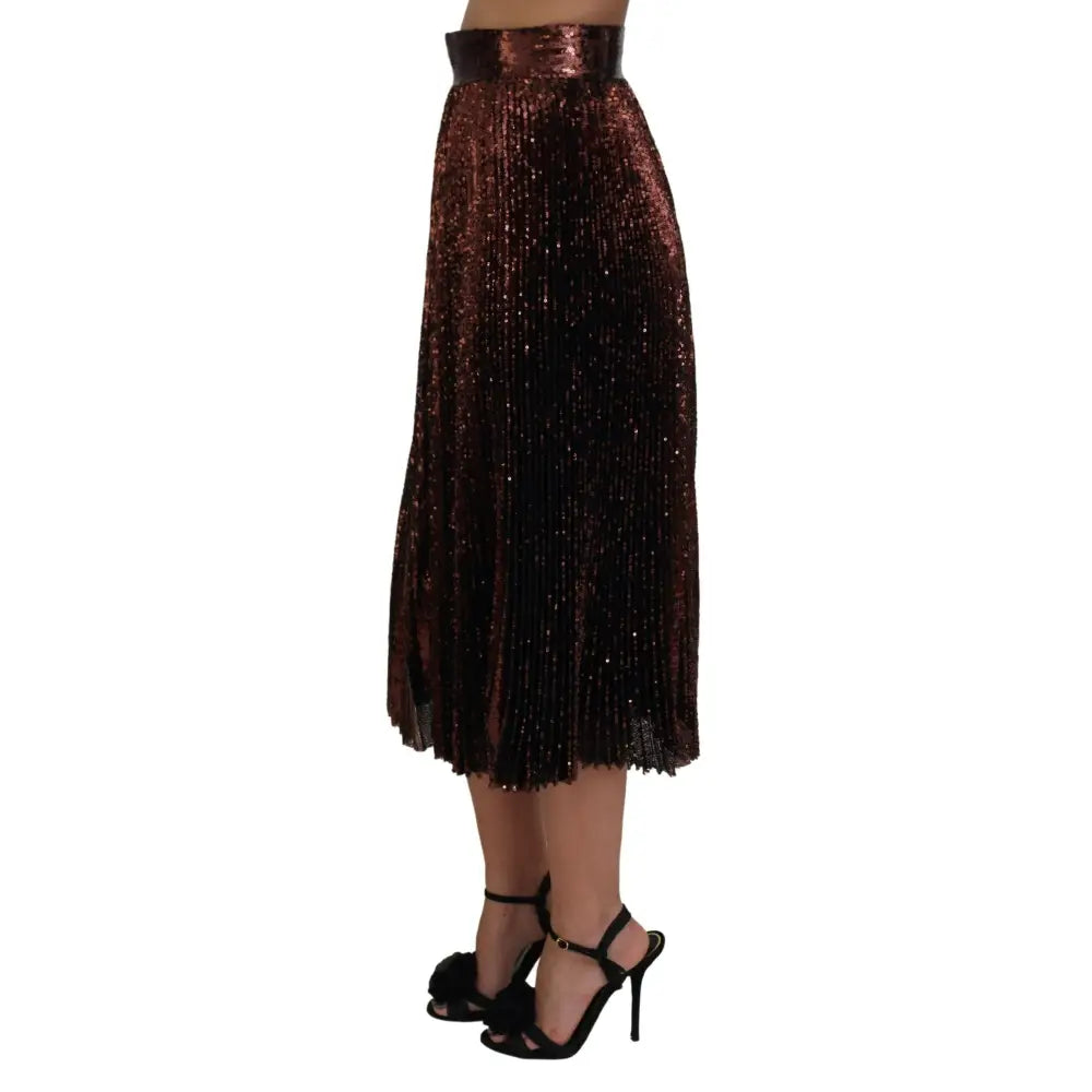 Dolce & Gabbana Bronze Sequined High Waist A-line Maxi Skirt