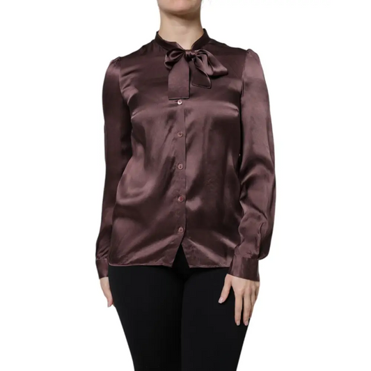 Dolce & Gabbana Brown Ascot Collar Long Sleeve Blouse Top - Bluser