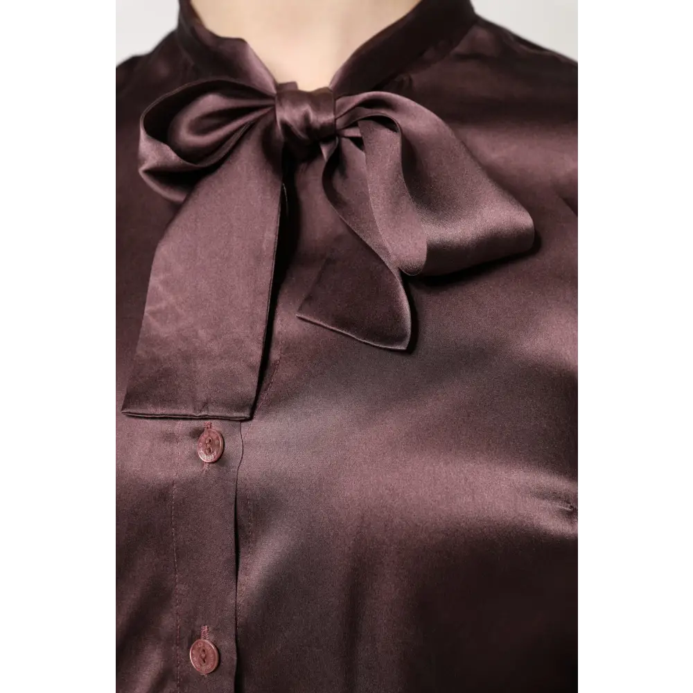 Dolce & Gabbana brown ascot collar long ærmet bluse med satin og sløjfe