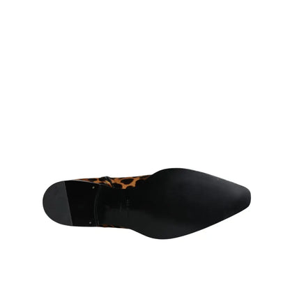 Dolce & Gabbana Brown Leopard Calf Fur Ankle Boots Shoes