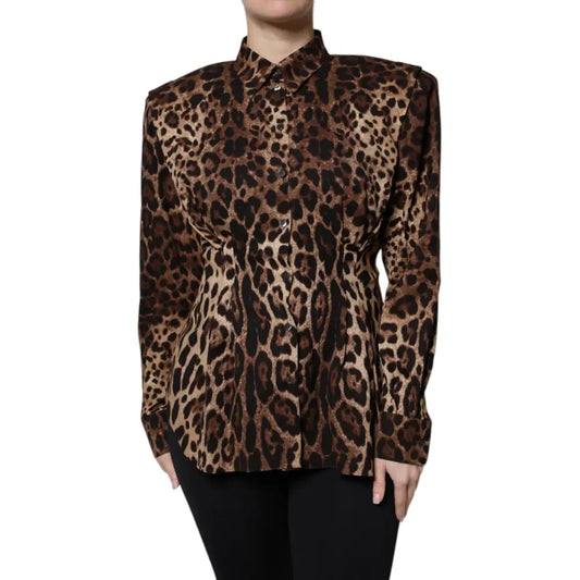 Dolce & Gabbana Brown Leopard Silk Button Down Coat Jacket