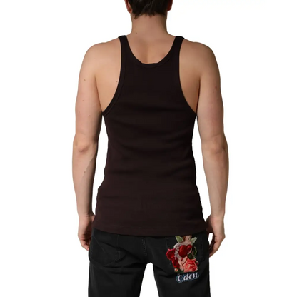 Sort Dolce & Gabbana tank top med sort ribbet design og blomsterbroderi