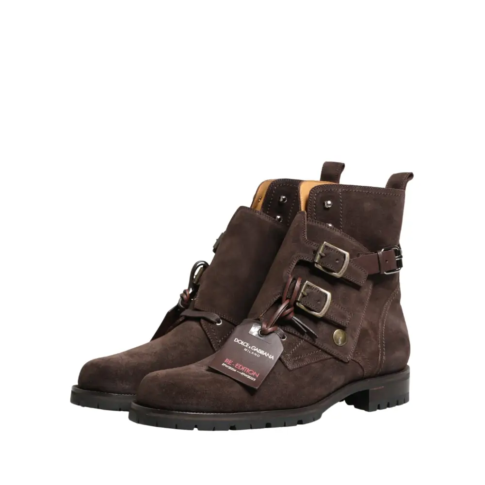 Dolce & Gabbana Brown Suede Leather Buckle Ankle Boots Shoes - Ankelstøvler