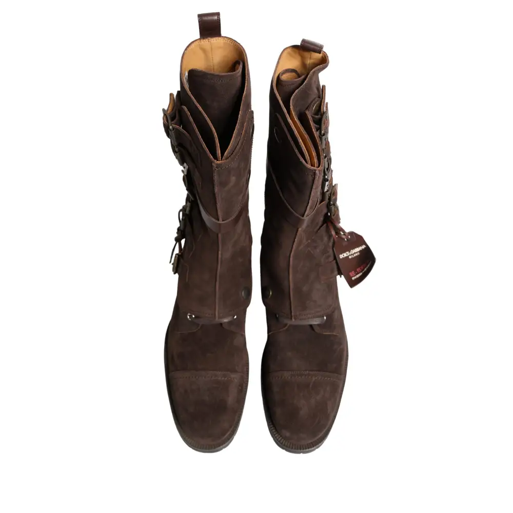 Dolce & Gabbana Brown Suede Leather Combat Ankle Boots Shoes - Ankelstøvler