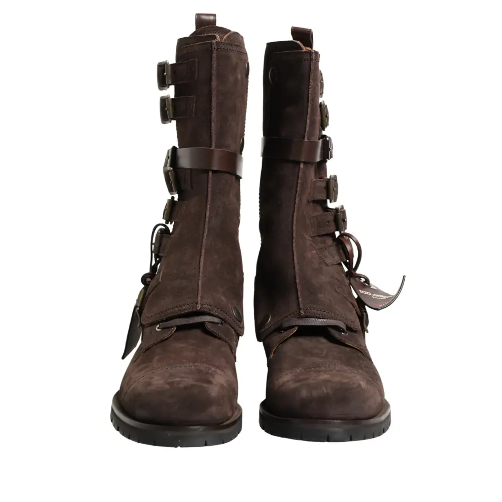 Dolce & Gabbana Brown Suede Leather Combat Ankle Boots Shoes - Ankelstøvler