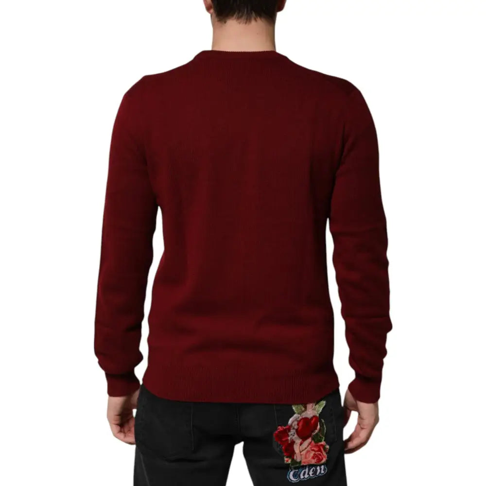 Dolce & Gabbana Burgundy Cashmere Lion Crest Pullover Sweater