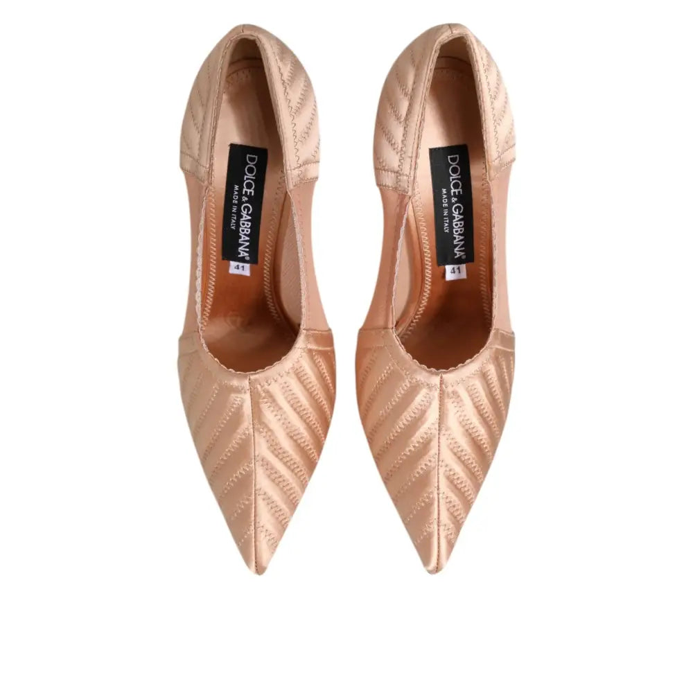 Dolce & Gabbana Cipria Nude Satin Mesh Stiletto Pumps Shoes