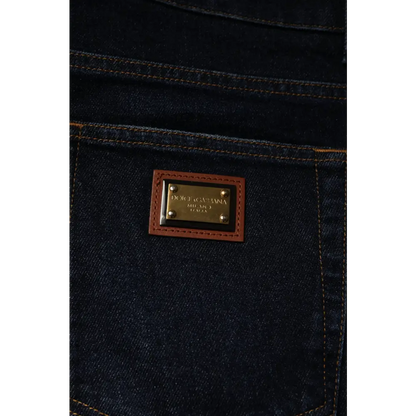 Mørkeblå bomuld stretch skinny Dolce & Gabbana jeans med læderplakette