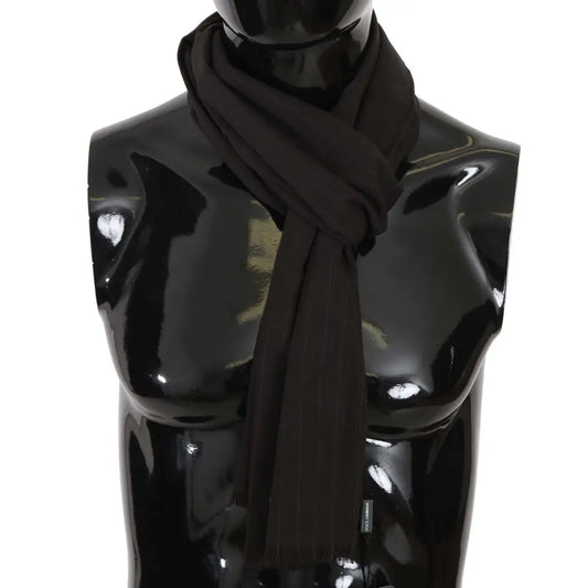 Dolce & Gabbana Dark Gray Virgin Wool Striped Pattern Wrap Scarf