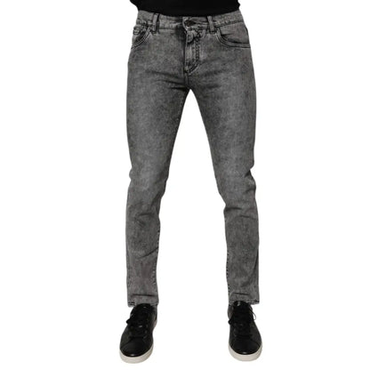 Dolce & Gabbana Dark Gray Washed Cotton Slim Fit Denim Jeans