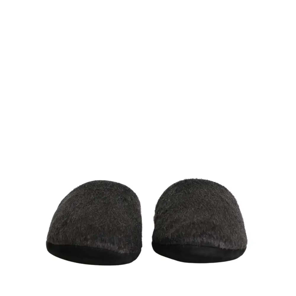 Dolce & Gabbana Dark Grey Charcoal Wool Red Slippers Shoes - Flip-flops