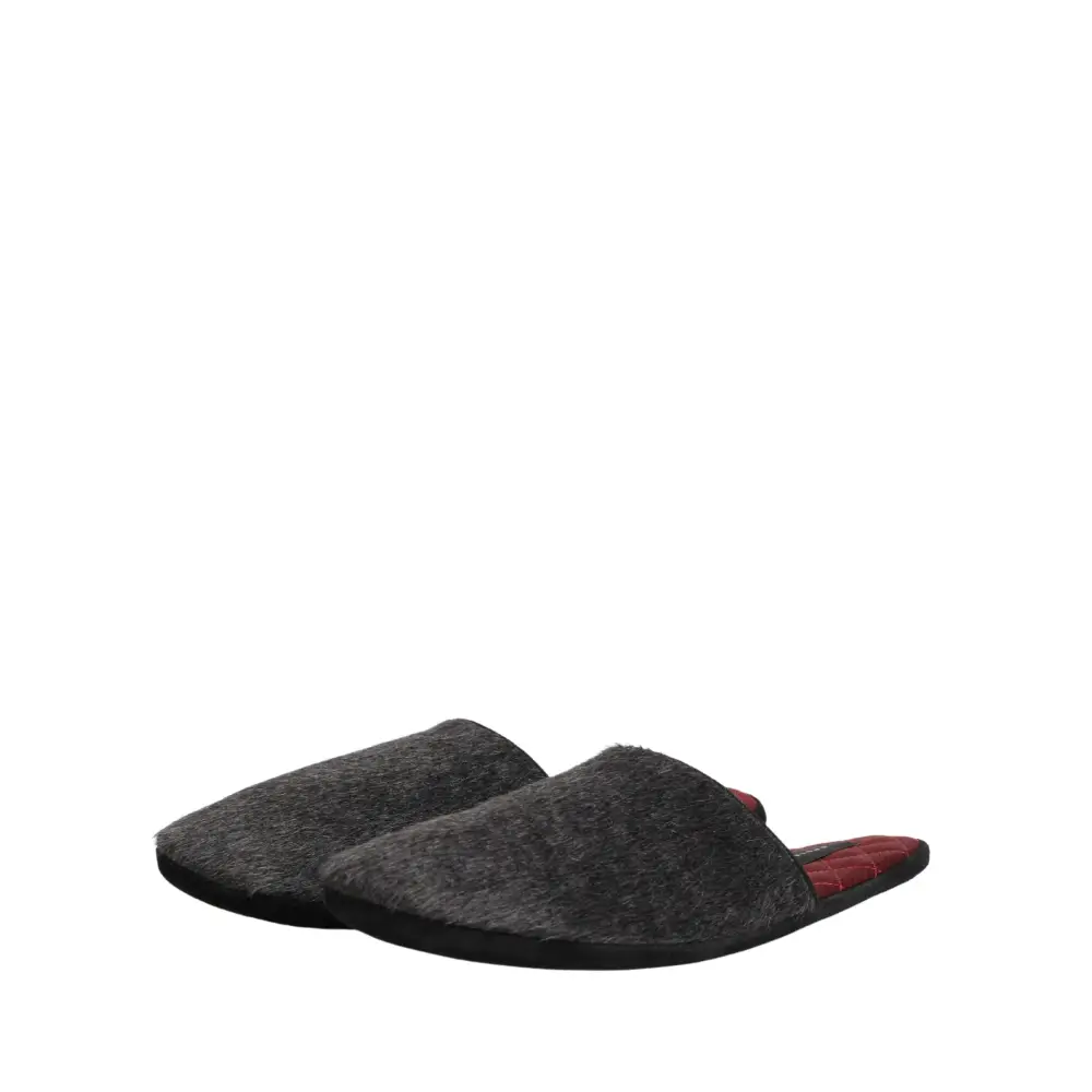 Dolce & Gabbana Dark Grey Charcoal Wool Red Slippers Shoes - Flip-flops