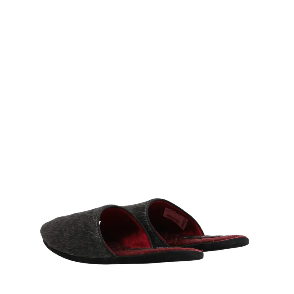 Dolce & Gabbana Dark Grey Charcoal Wool Red Slippers Shoes - Flip-flops