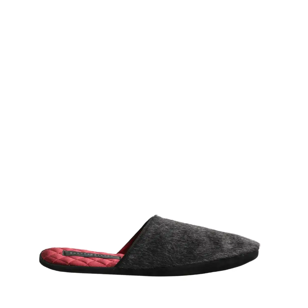 Dolce & Gabbana Dark Grey Charcoal Wool Red Slippers Shoes - Flip-flops