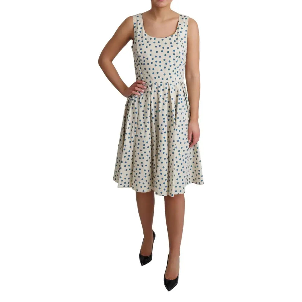 Dolce & Gabbana Elegant Beige Polka Dot A-Line Sleeveless Dress