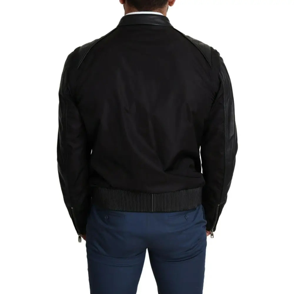 Dolce & Gabbana Elegant Black Bomber with Leather Accents