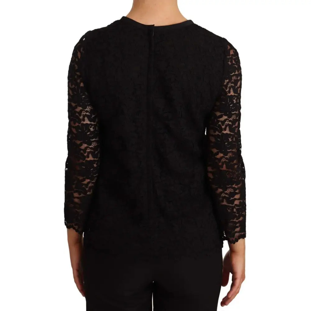 Dolce & Gabbana Elegant Black Floral Lace Long Sleeve Top