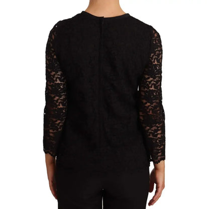 Dolce & Gabbana Elegant Black Floral Lace Long Sleeve Top