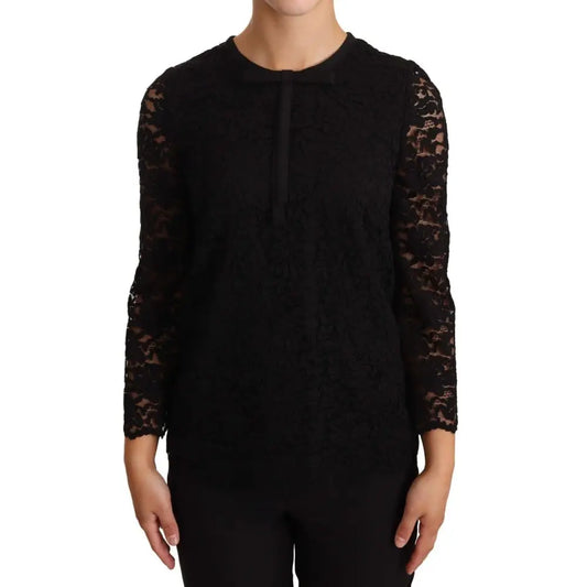 Dolce & Gabbana Elegant Black Floral Lace Long Sleeve Top